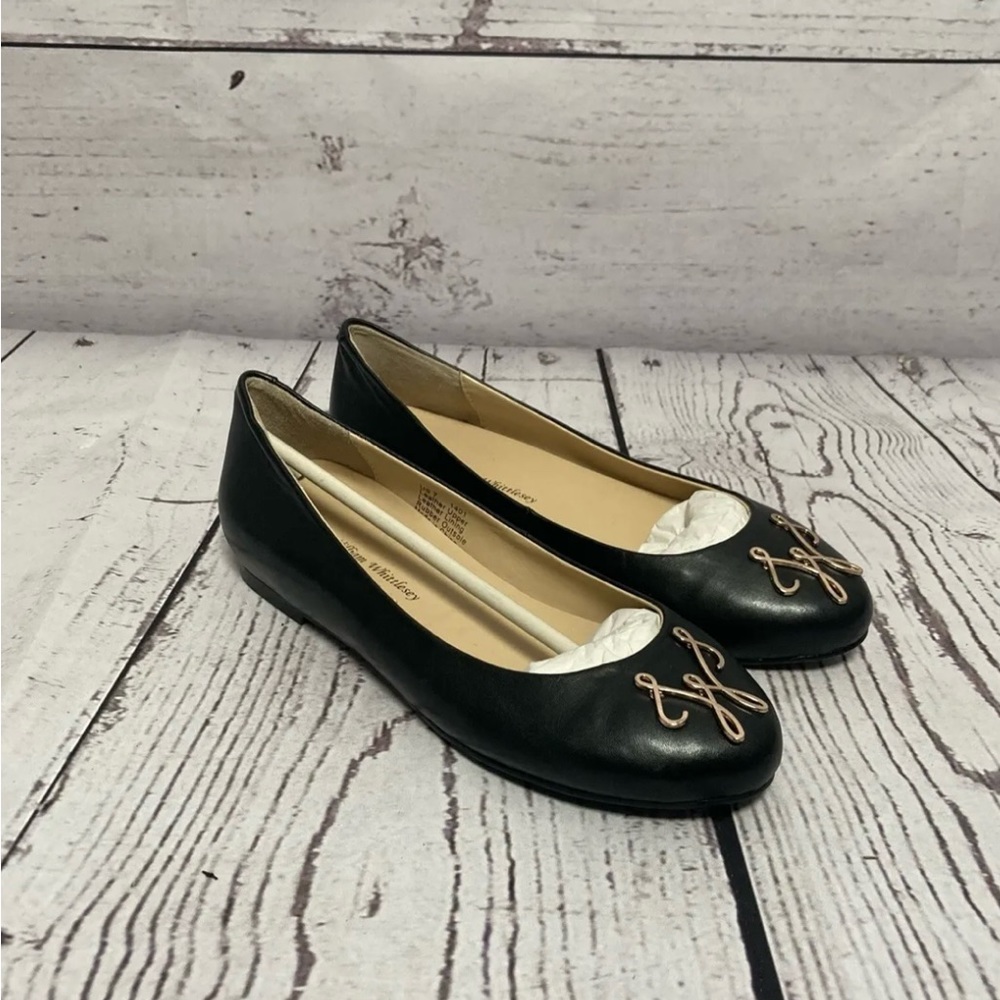 Sir William Whittlesey Flat Shoes Womens Size 8 Black Leather Logo Ballet